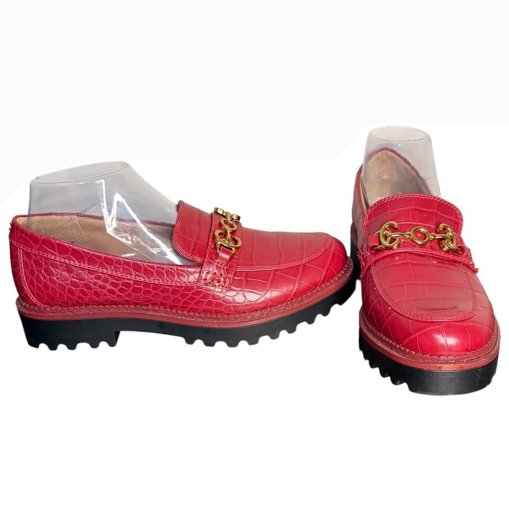 NWOB Circus by Sam Edelman Red Loafers Croc‎ Embossed Lug Sole Women's Size 8M - Picture 7 of 9